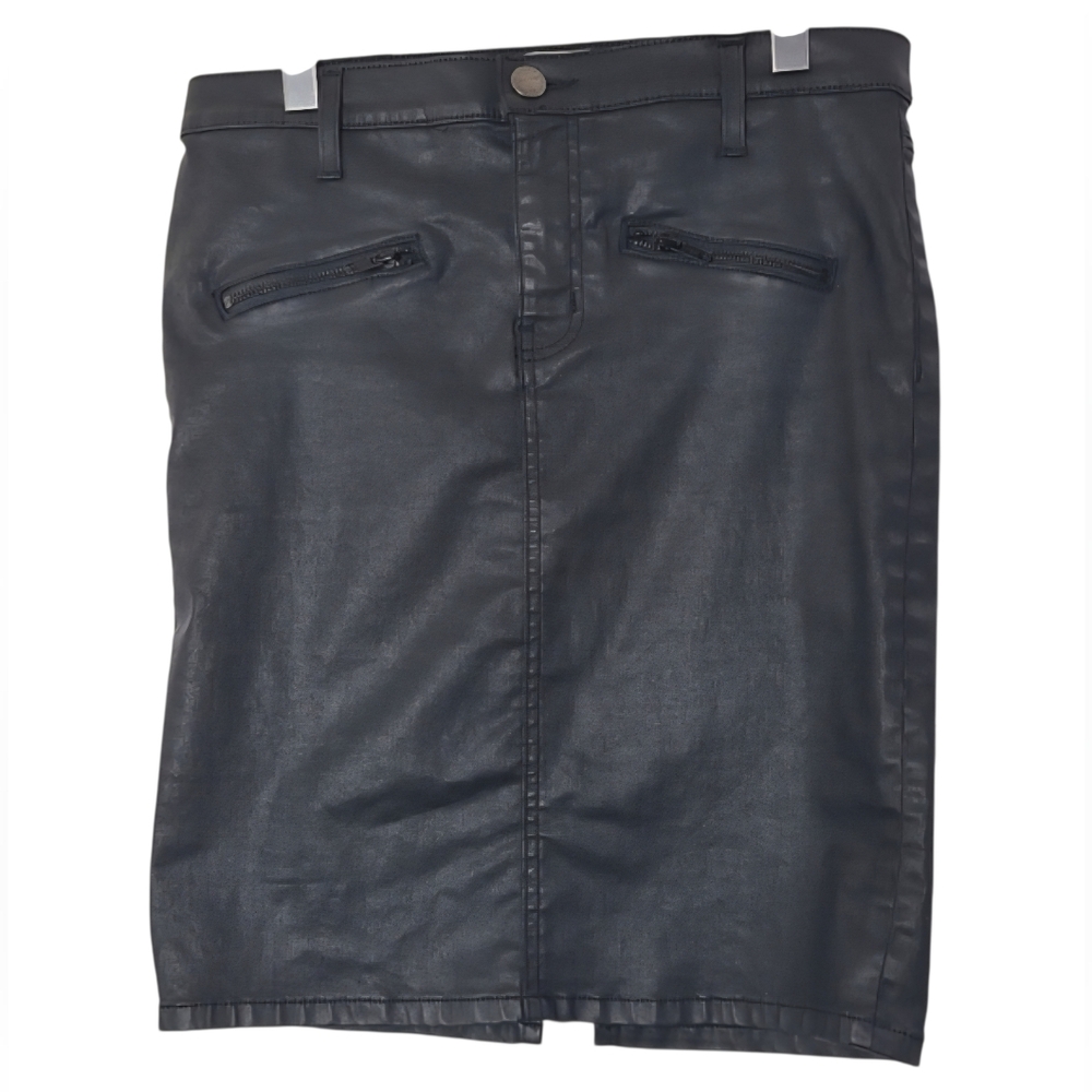 Current/Elliott The Soho Stiletto Coated Wax Denim Pencil Skirt Women's 30 Black